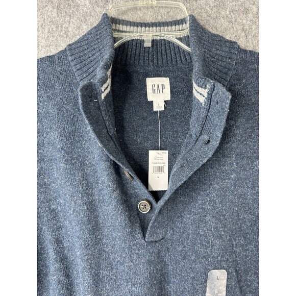GAP Sweater Men's Large Navy Blue 1/4 Button Mock Neck Outerwear Soft Pullover - Picture 4 of 9